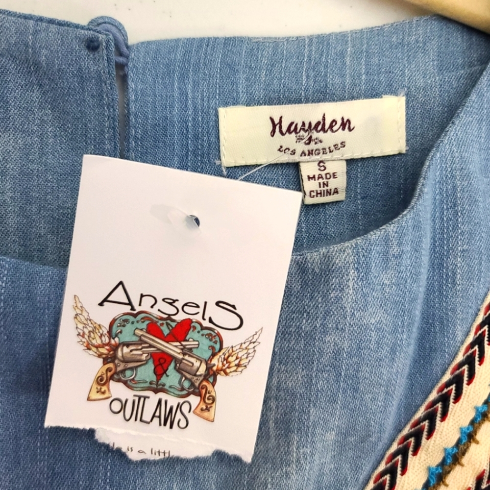 HAYDEN LA Boho Denim Chambray Tassels Mini Dress - Picture 4 of 16